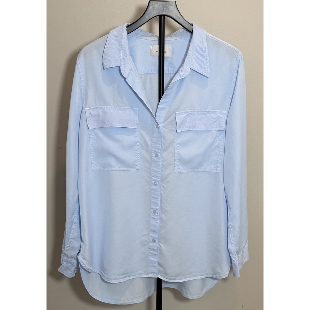 Aritzia Babaton XL Women's Utility Shirt Top Button Down Blue Casual Tab Sleeve